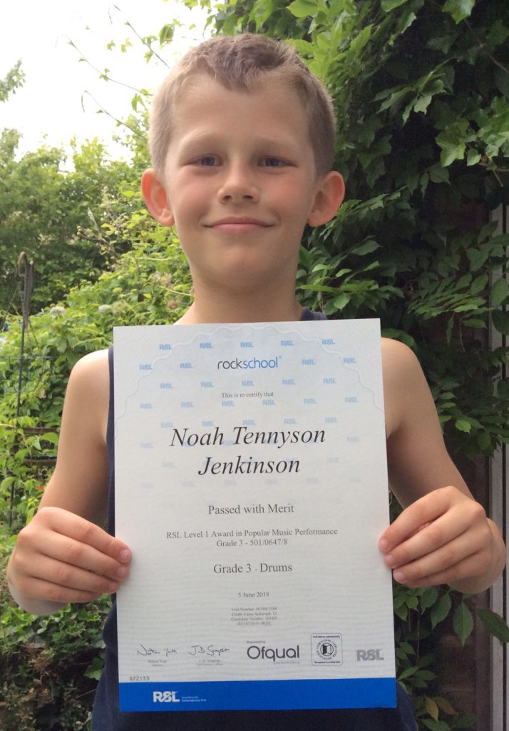 Noah Grade 3 Drums Achievement Photo