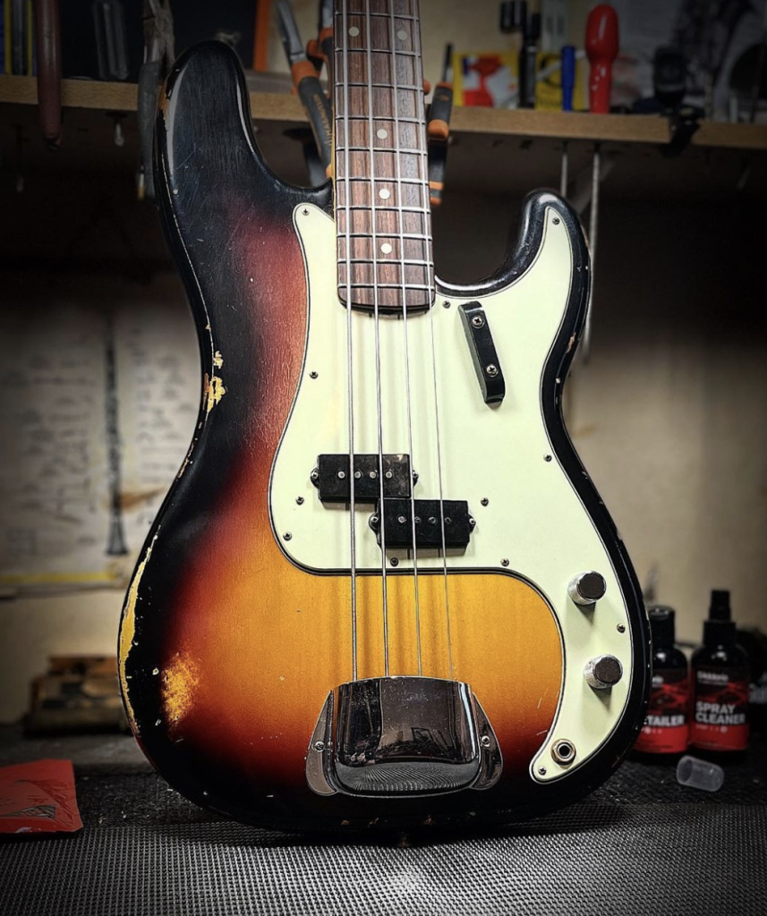 Bass Guitar on Workbench